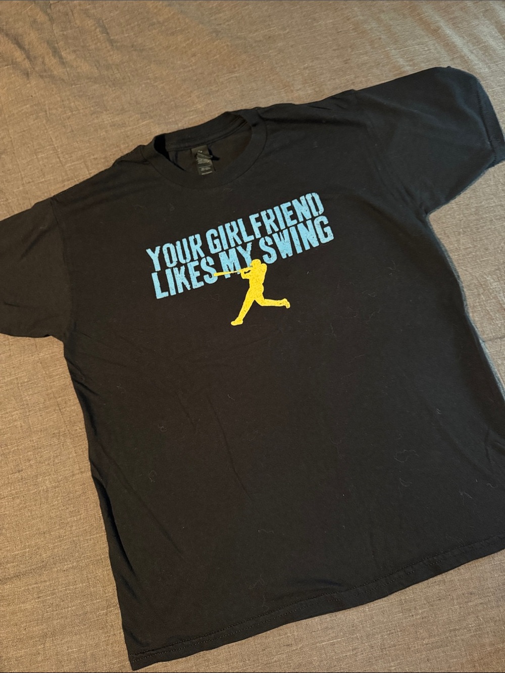 Gildan Black Tee with Blue and Yellow Baseball Graphic